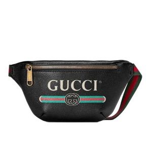 GUCCI Grained Calfskin Leather Vintage Logo Belt Bag Fanny Pack Black 527792